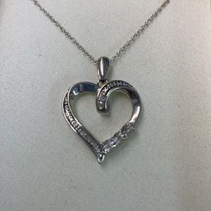 Sterling Silver 3 diamond Heart representing Past Present & Future Pendant. New